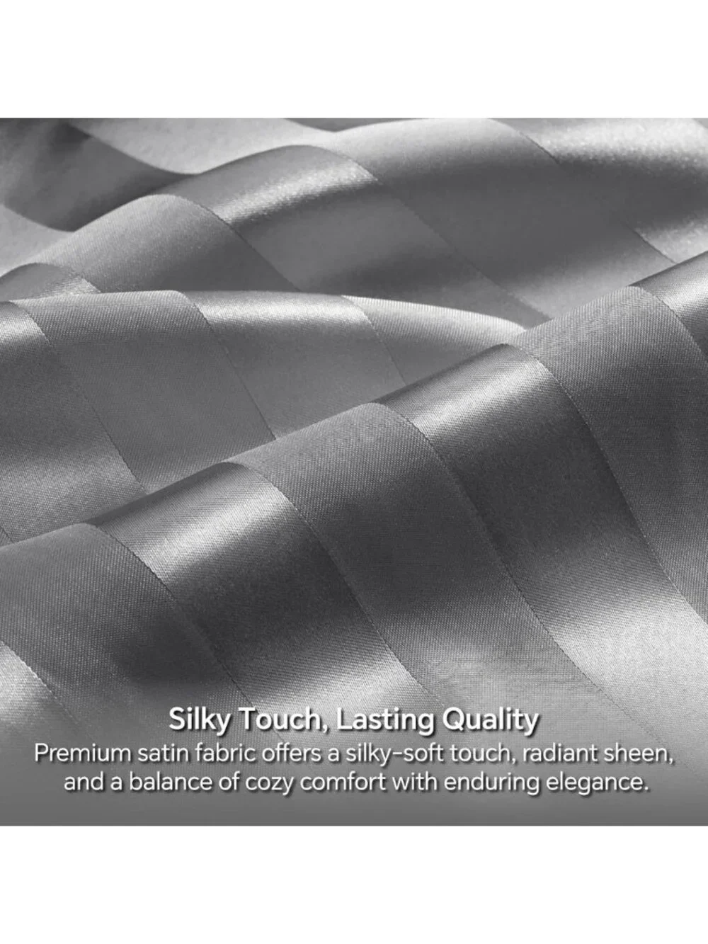 Luxurious Dark Grey Jacquard Striped Satin King Size Sheet Set - 4 Pieces